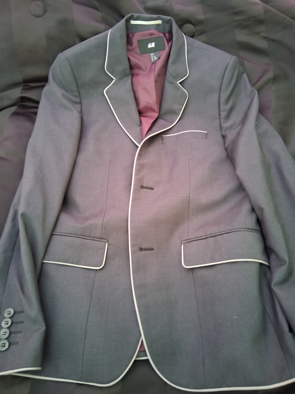 H&M Men's Dark Gray Blazer with White Piping